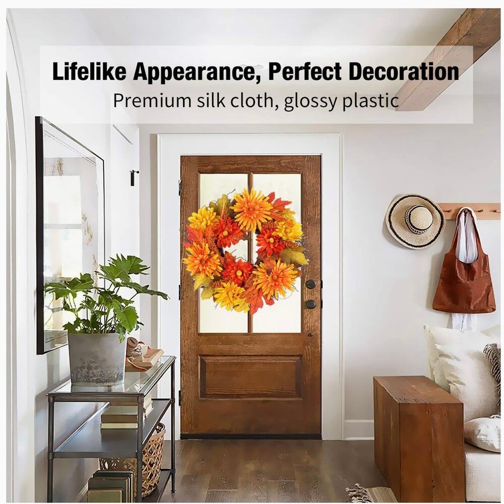 18” Fall Daisy Wreath Autumn Front Door Wreath